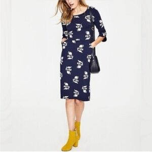 Boden Jessie Jersey Dress in Navy Blue Floral Print‎ Midi Size 6R